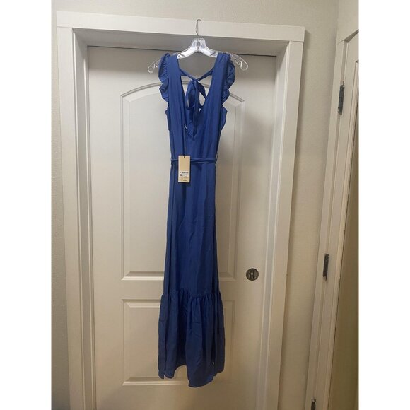 Scotch & Soda Dress Womens Small Blue Maxi Ruffle Strap Tie Back Tiered Hem - Picture 5 of 5